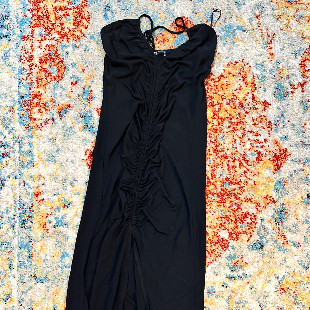 Black Zara Maxi Ruched Dress